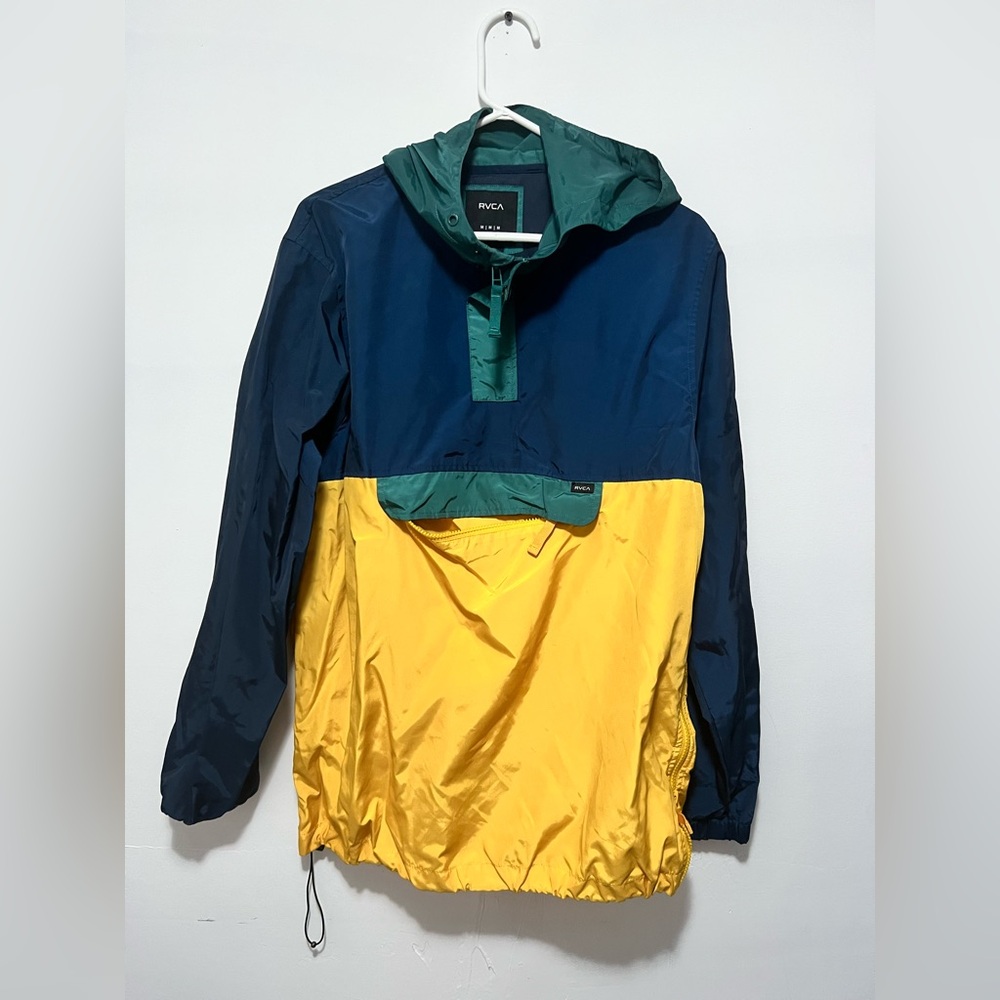 rvca killer green blue and yellow anorak jacket